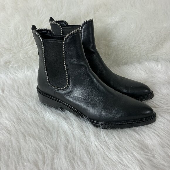 Coach Black Leather Bowery Metal Beadchain Chelsea Bootie 7B - Picture 1 of 9